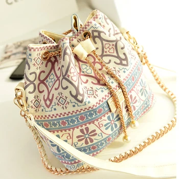 

Women Shopping Pearl Pendant Printed Dating Street PU Leather Single Shoulder Gift Daily Casual Fashion Bucket Bag