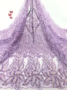 

Purple party cloth embroidery French net lace fabric for lady dress PAN265(5yards/lot) multi color