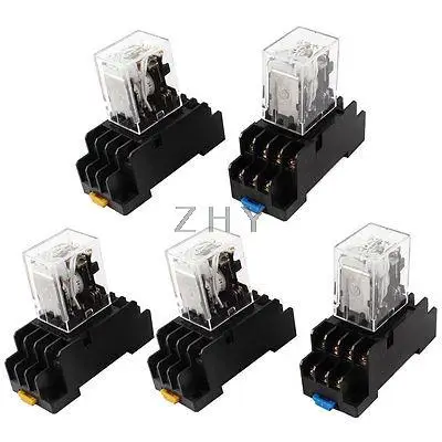 

5Pcs DC 24V Coil 4PDT 14 Pin Green LED General Purpose Power Relay w Socket Base