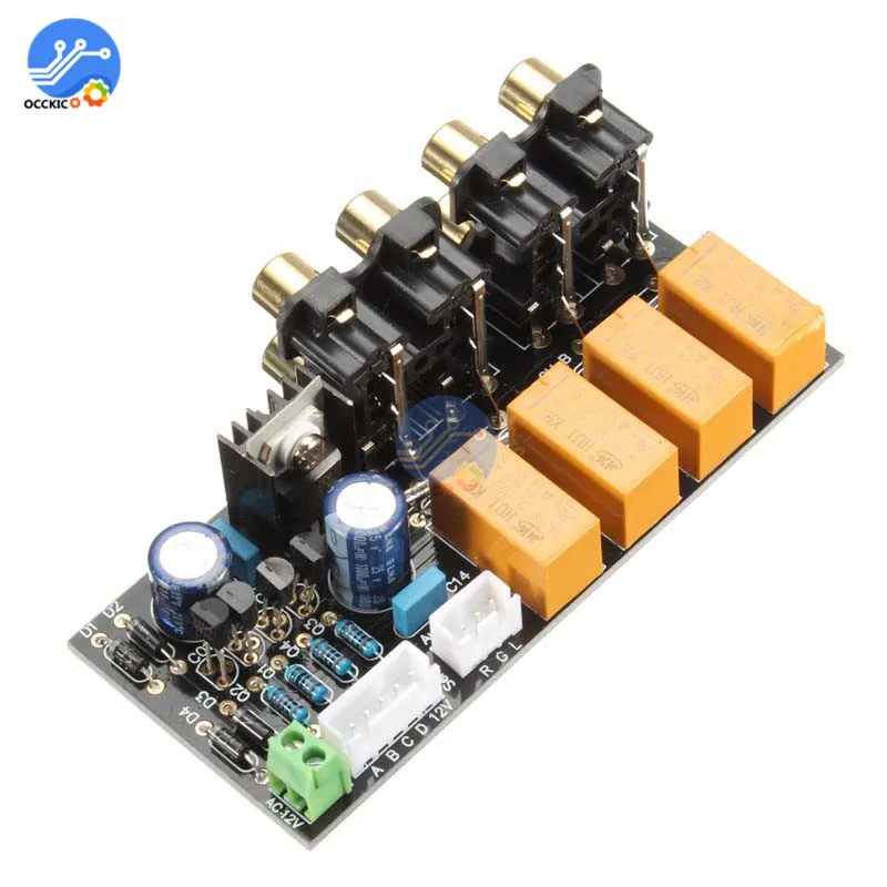 Audio Input Signal Selector Relay Board 4 CH Signal Switching RCA for Amplifiers Speaker