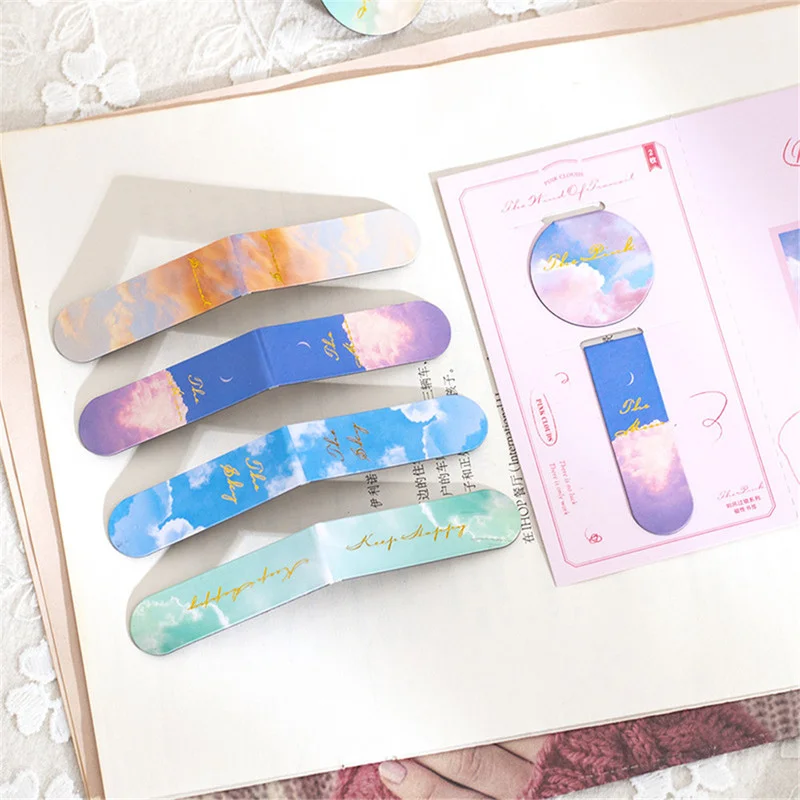 1set Magnetic Bookmarks Magnet Book Mark Landscape Clouds Simple Paper Book Clip Magnetic Material Bookmark School Supplies
