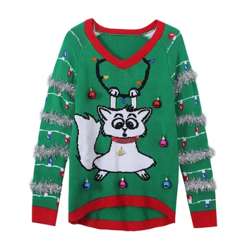 

LED Light-up Knitted Ugly Jumper Snowman Deer Sweaters Santa Claus Xmas Patterned Christmas Sweaters Tops Men Women Pullovers