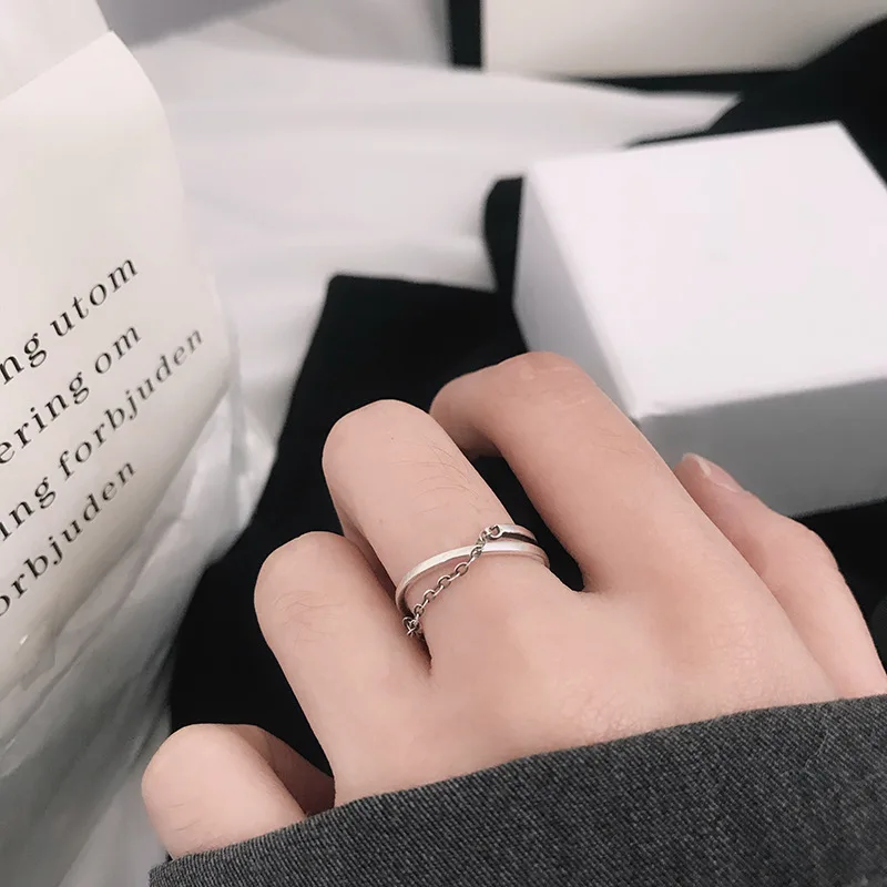 LKO Vintage Minimalism Chain Finger Ring 925 Sterling Silver Minority Design For Women Tide Flow Jewelry Adjustable Ring - Image 3