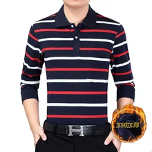 Зимняя теплая флисовая рубашка поло мужская полосатая Повседневная Поло homme из мягкого материала Классическая Ретро рубашка поло с длинными рукавами для папы