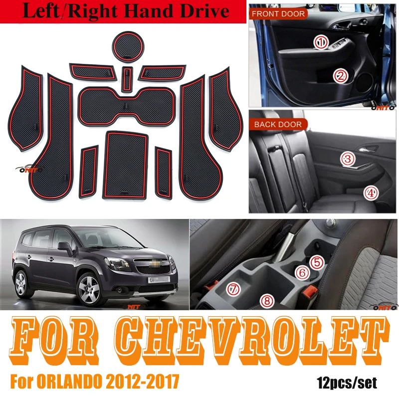 

for Chevrolet ORLANDO 2012-2017 12pcs/set Anti-slip Slot Gate Mat Left/Right Hand Drive Car Accessory Door Groove Mat Pad Covers