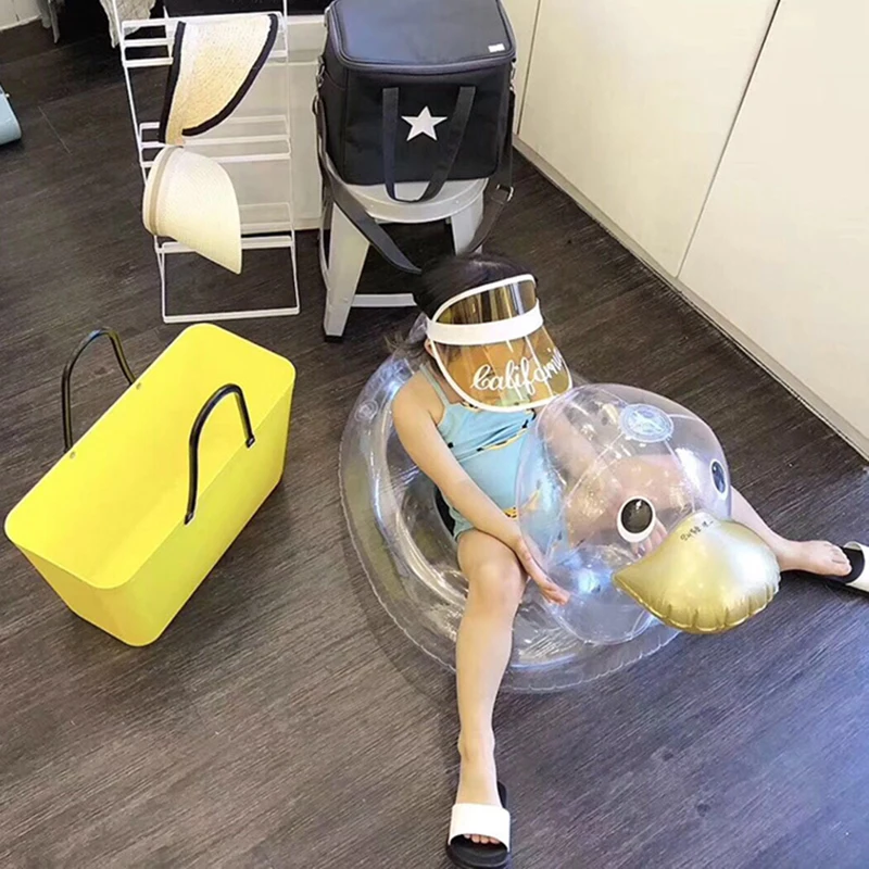  Cute Cartoon Inflatable Transparent Duck Swimming Ring Children Floating Row Chair Floating Bed Inf