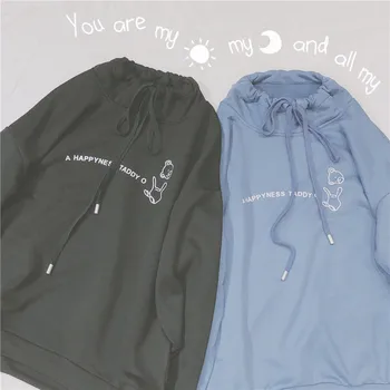 

Spring New Japanese Bear Print Hoodie Casual Sweatshirt Young Girl Student Loose Harajuku Drawstring pullover Tops Mori Girl