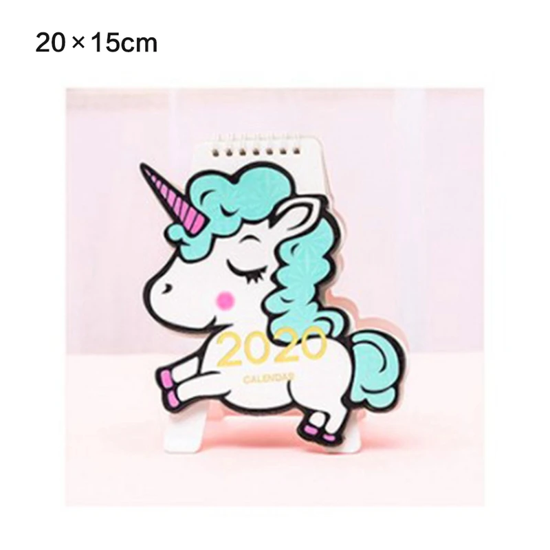Милый Настольный календарь года с мультяшным рисунком Kawaii, форма единорога, школьный настольный календарь, планировщик, канцелярские принадлежности