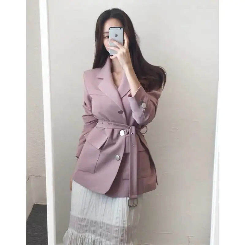 Блейзер Женский костюм куртка женская новая корейская мода Темперамент Талия похудение длинный рукав однобортное пальто для отдыха
