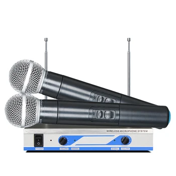 MV-1800デュアルvhfワイヤレスマイクシステムコードレスハンドセットハンドヘルドレシーバkareokeマイクプロパーティーktvスタジオeu 1080p