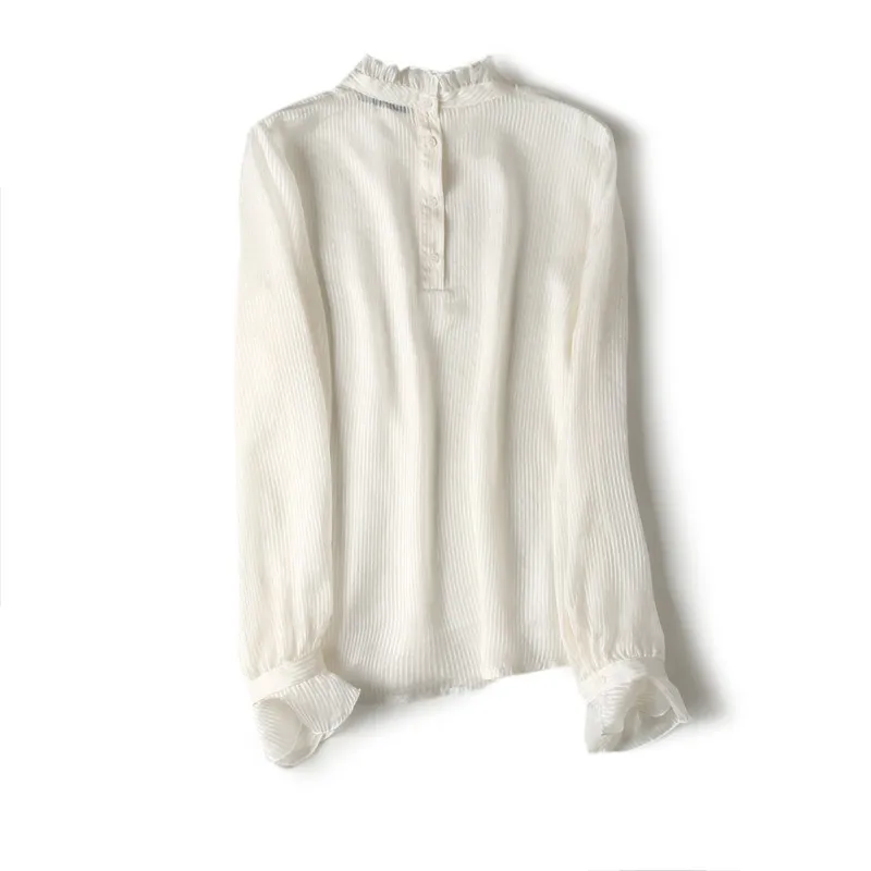 Silviye Silk White Striped Jacquard Top Women's