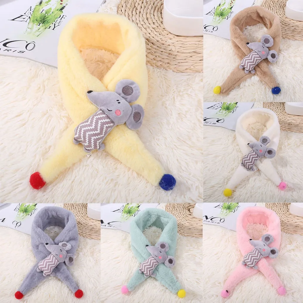 Children Cute Velvet Cartoon Little Mouse Children Scarf Fashion Baby Boys Girls Plush Cartoon Cute Keep Warm Cross Scarf