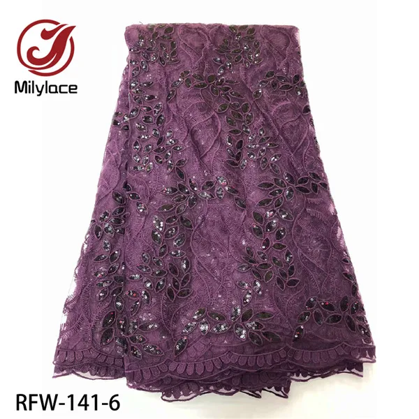 RFW-141-6 Африканская кружевная ткань с вышивкой из блесток Кружевная Ткань 5 ярдов Высокое качество Французский Тюль кружевная ткань для женского платья RFW-141 - Цвет: RFW-141-6