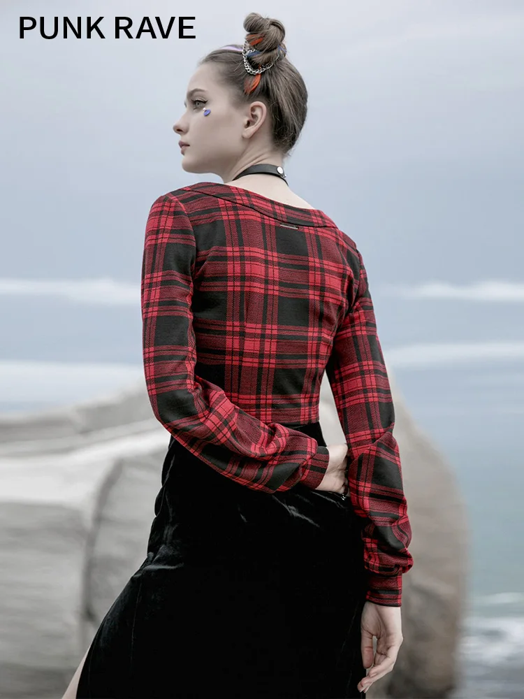 PUNK RAVE Girl's Plaid Long-sleeved Short Jacket
