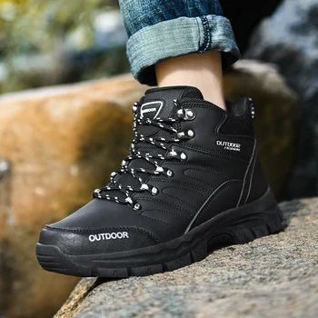 

Men's Boots Hiking Shoes Warm Fluff Plush Inside Winter Autumn Lace-up Mid-calf Boots Out Door Sneakes Casual Shoes Snow Boots