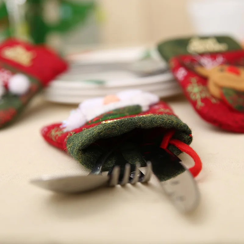 Новая мода Санта шляпа олень Рождество год Карманный вилка, нож, столовые приборы держатель мешок Счастливого Рождества украшение для дома