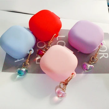 

coque For Samsung Galaxy Buds Live case cute mini Love heart crystal keyring silicone Earphone Case for Samsung Live cover Case