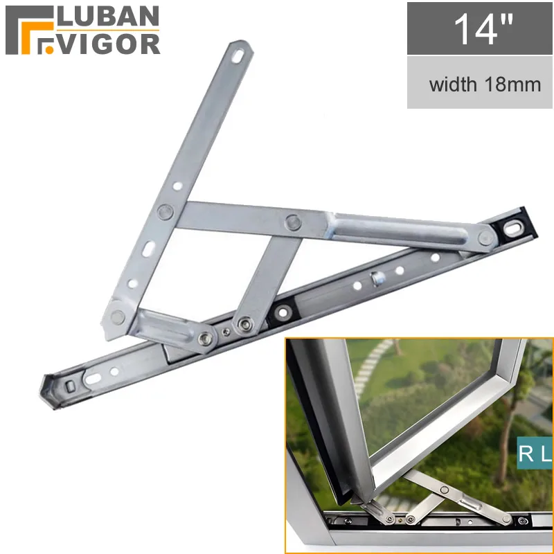 304 stainless steel Aluminum alloy Wind brace, 14 inches ,width18mm slots ,Plane open,Four-link window support hinge Arm