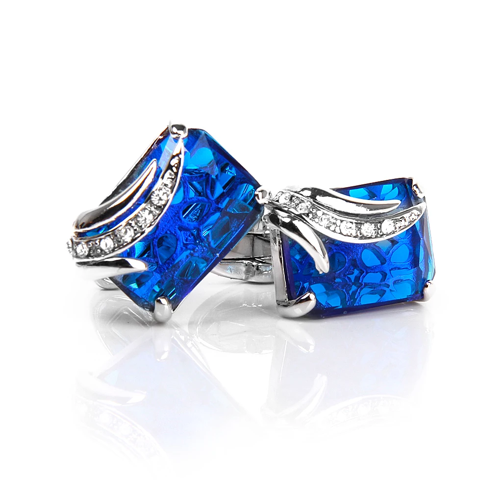 1 Pair of Cufflinks Men's Rectangle Blue Crystal Cufflinks Shirt Cuff Links Wedding Party Groom Gift