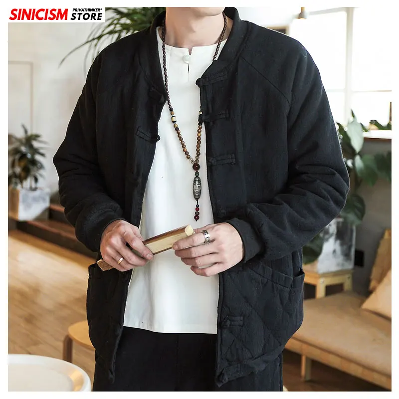

Sinicism Store Chinese Style Men Jackets Solid Color 5XL Man Bomber Coats 2020 Winter Warm Fleece Slim Button Tops