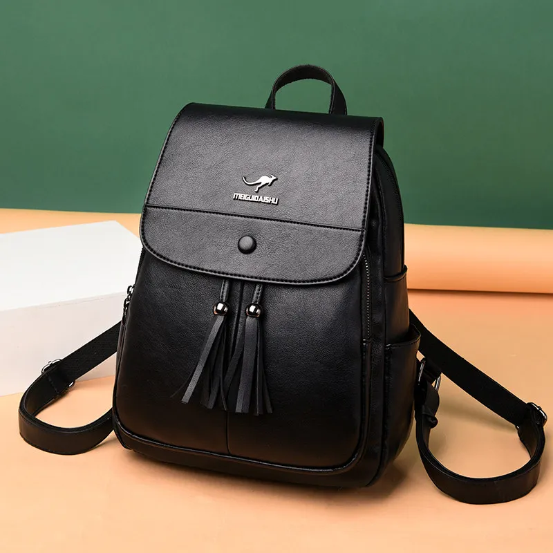 Женский кожаный рюкзак чистый черный женский дорожный Sac Dos Preppy высокое качество