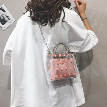 

Transparent Jelly Travel Tote bag 2020 Summer New Quality Women's Designer Handbag Chain Shoulder Messenger bag Purses Bolsas