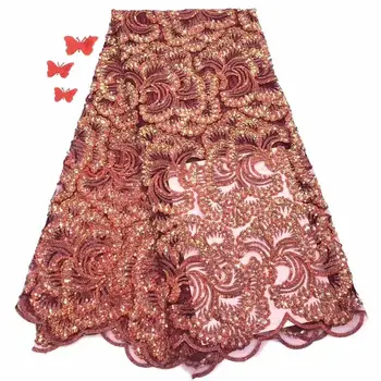 

High Quality French Mesh Milk Silk Lace Fabric Bridal Latest African red Lace Fabric With Sequins For Nigerian Party Dress FD112