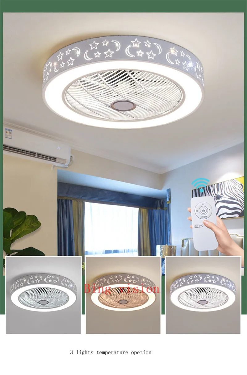 Modern minimalist white painted iron ceiling fan light crystal decorative acrylic LED lighting dimmable bedroom fan lamp AC220