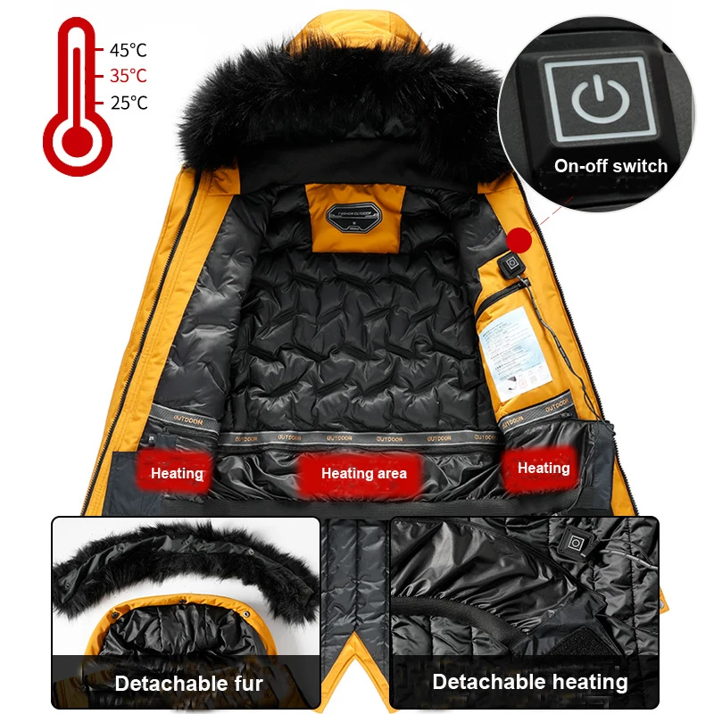 Новинка, мужская зимняя куртка с USB подогревом, походная, для кемпинга, для рыбы, лыжная ветрозащитная куртка, водонепроницаемая, Мужская ветровка, пальто 8XL