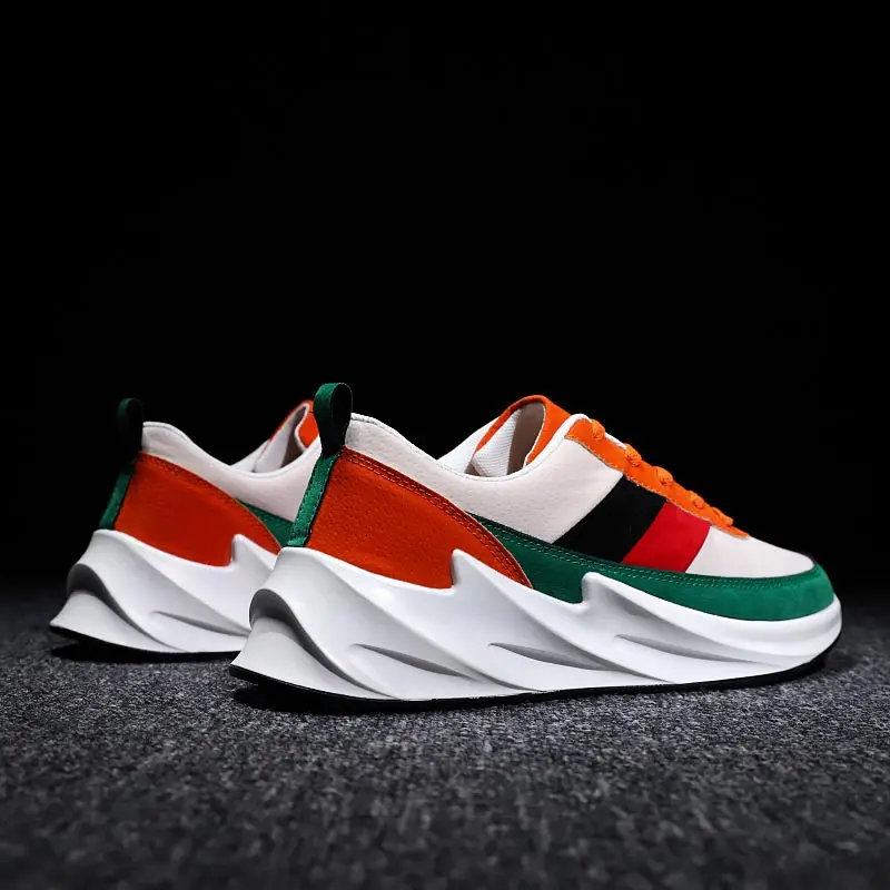 

Height Increase Man Sport Shoes Men's Sports Shoes Tennis Male Running Shoes Men Sneakers PU Leather Tennis Athletic Green B-357