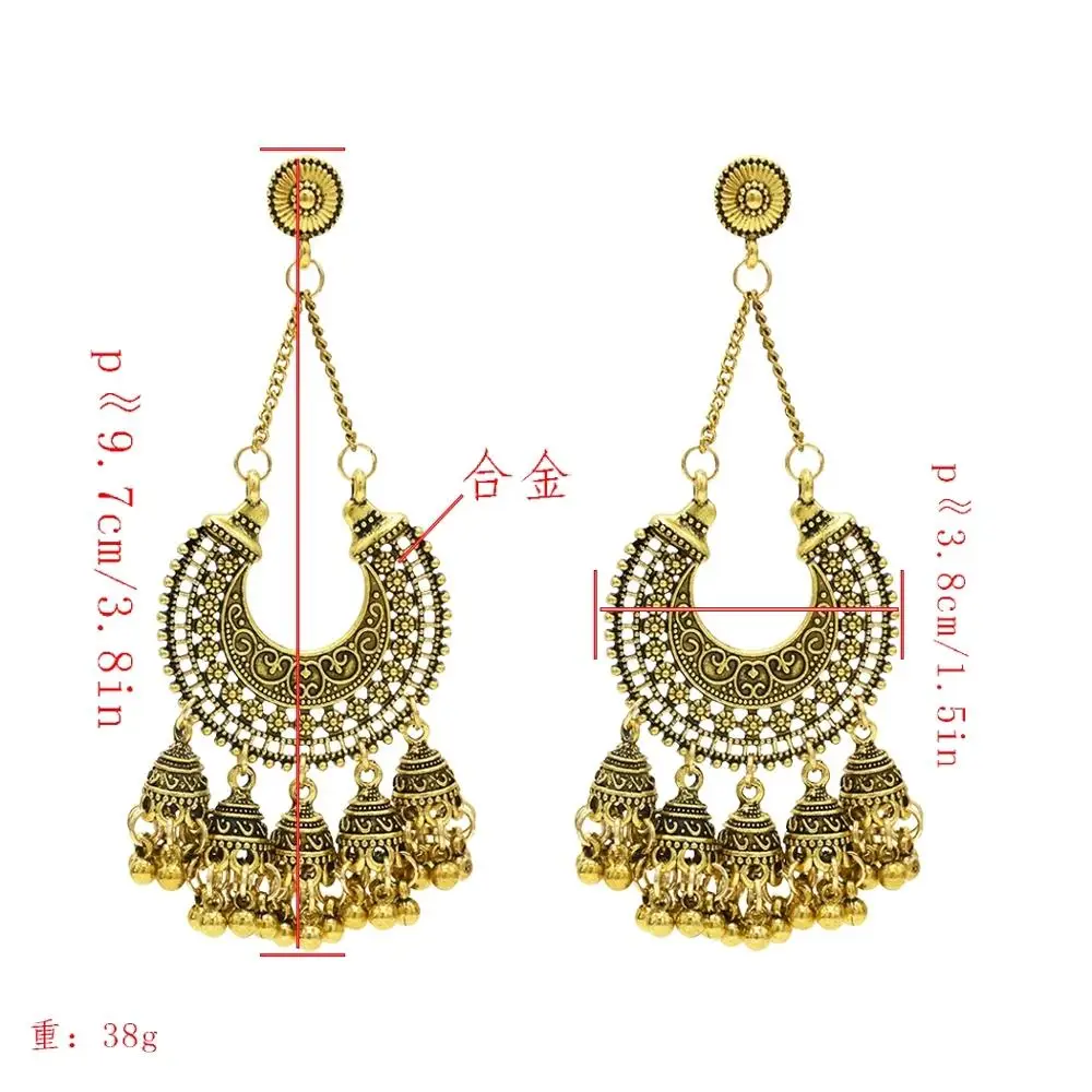 Свисающие индийские серьги Piuma ювелирные изделия Jhumka Племенной Золото Серебро кисточкой из бисера оксидированный Афган серьги Этническая Цыганская Пакистанская непальская