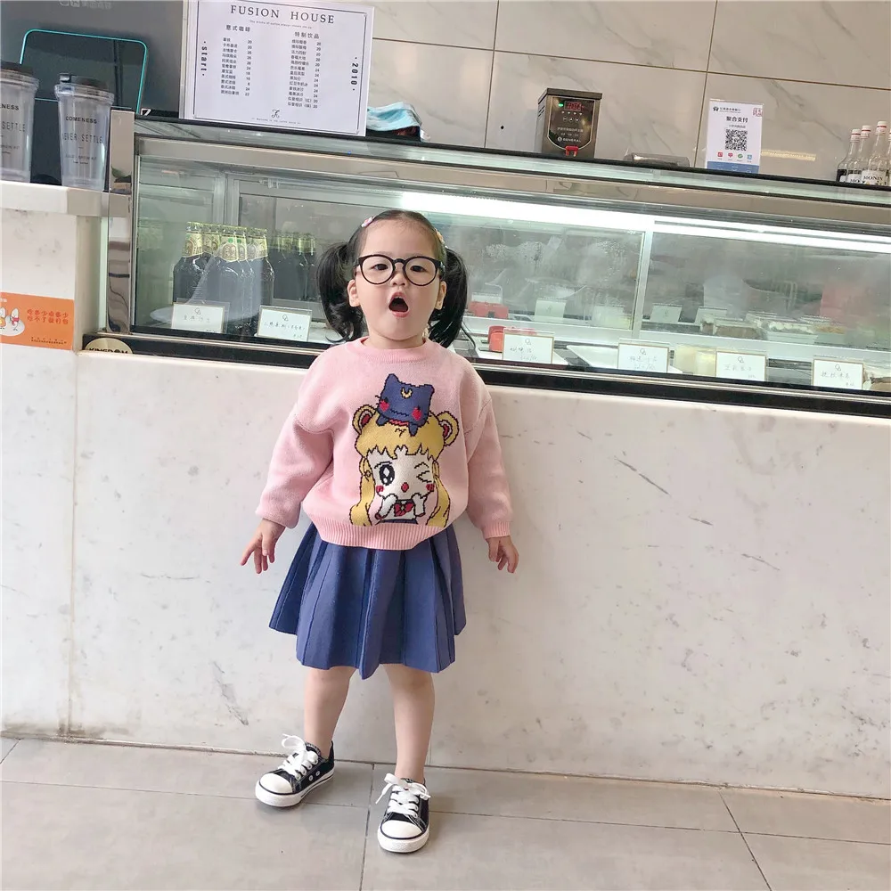 Tonytaobaby/осень-зима; Новинка; детский розовый вязаный свитер; костюм; Изысканная детская одежда; одежда с оборками для девочек