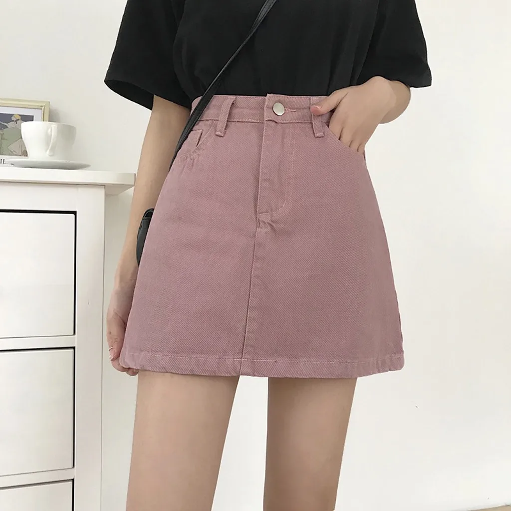 different color denim skirts