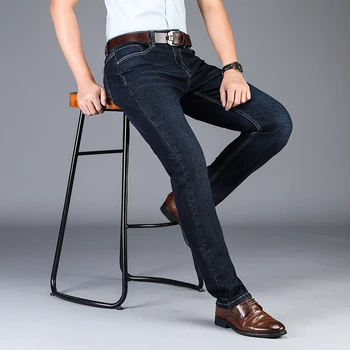 

Men Stretch Jeans Men's Regular Fit Denim Joggers with Drawstring Waistband in Washed Denim with Side Pocket
