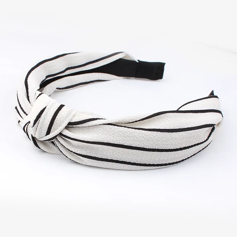 

Women Vintage Striped Print Knot Bow Hairbands Bohemian Wide Fabric Headbands Handmade Simple Hair Accessories Headwear