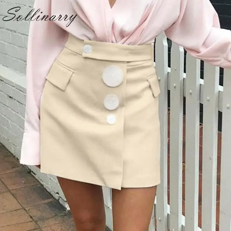 Sollinarry женские осенние зимние элегантные юбки однотонные модные короткие юбки женские пуговица с дизайном «ракушка» OL офисные юбки на молнии женские