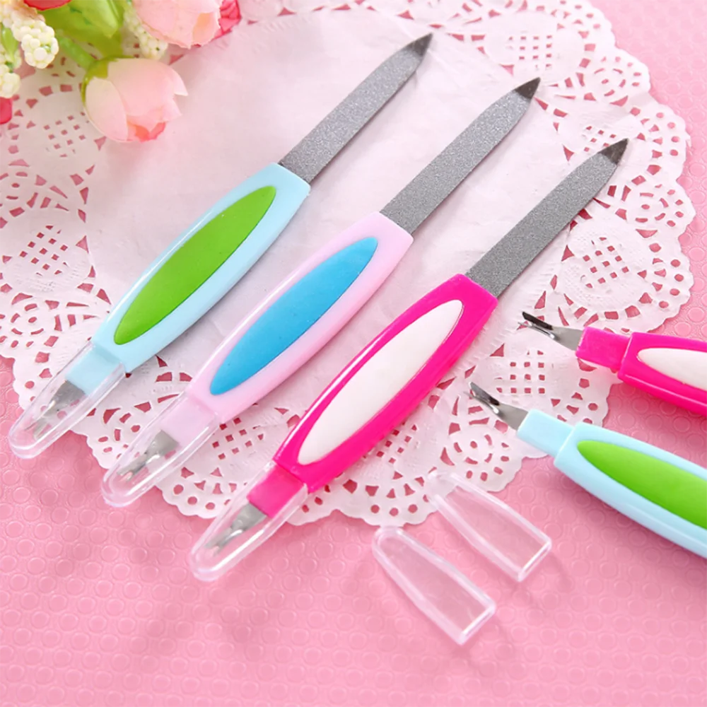 

3pcs Plastic Handle Metal Double Sided Nail Files Pro Nail File DIY Manicure Dead Skin Remover Pedicure Polishing Tool