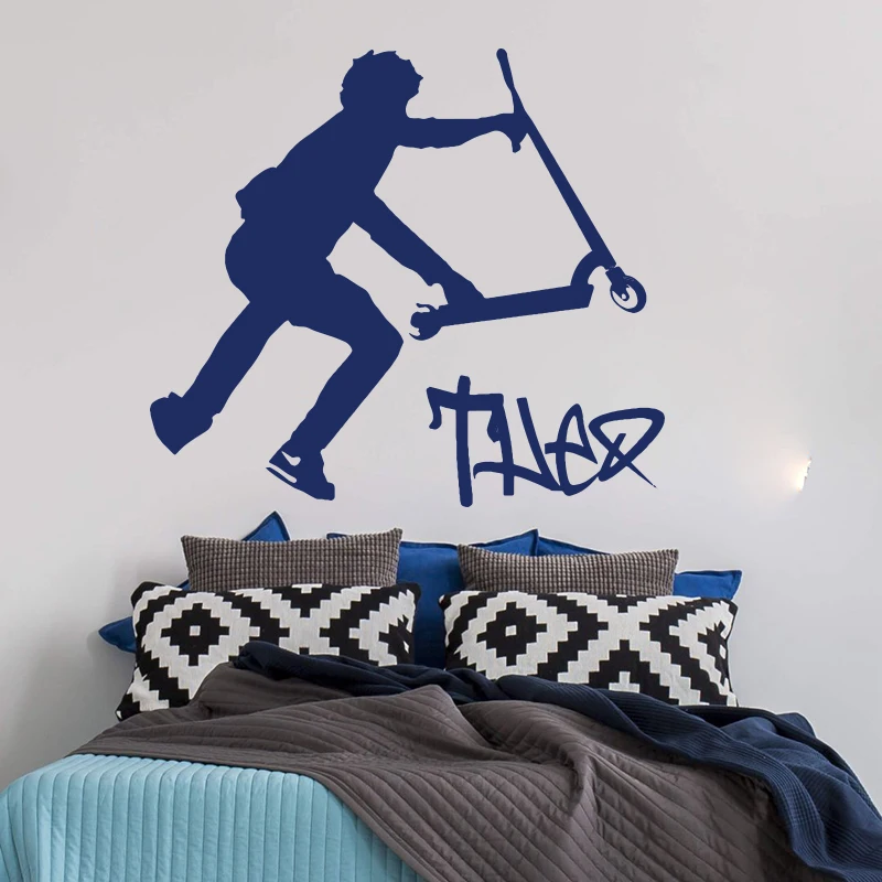Custom Name Stunt Scooter Sport Wall Sticker Boy Room Bedroom Personalized Name Scooter Stunt Wall Decal Playroom Vinyl Decor (2)