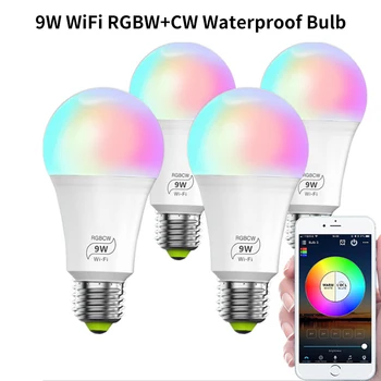 

Wifi Smart Bulb 9W Rgbw+Cw Led Light Sound and Light Control Color Lighting Bulb E26 E27 B22 Waterproof Home Commercial Lights