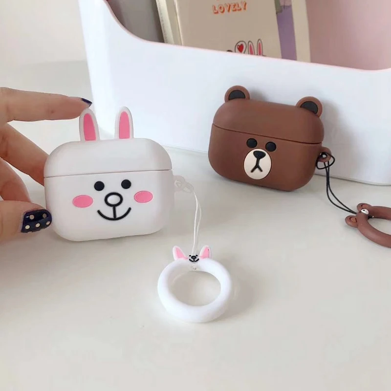 3D чехлы с принтом из мультфильма для AirPods чехол милый медведь наушники в виде кролика чехол для Apple Airpods Pro силиконовый чехол для наушников для Air Pods