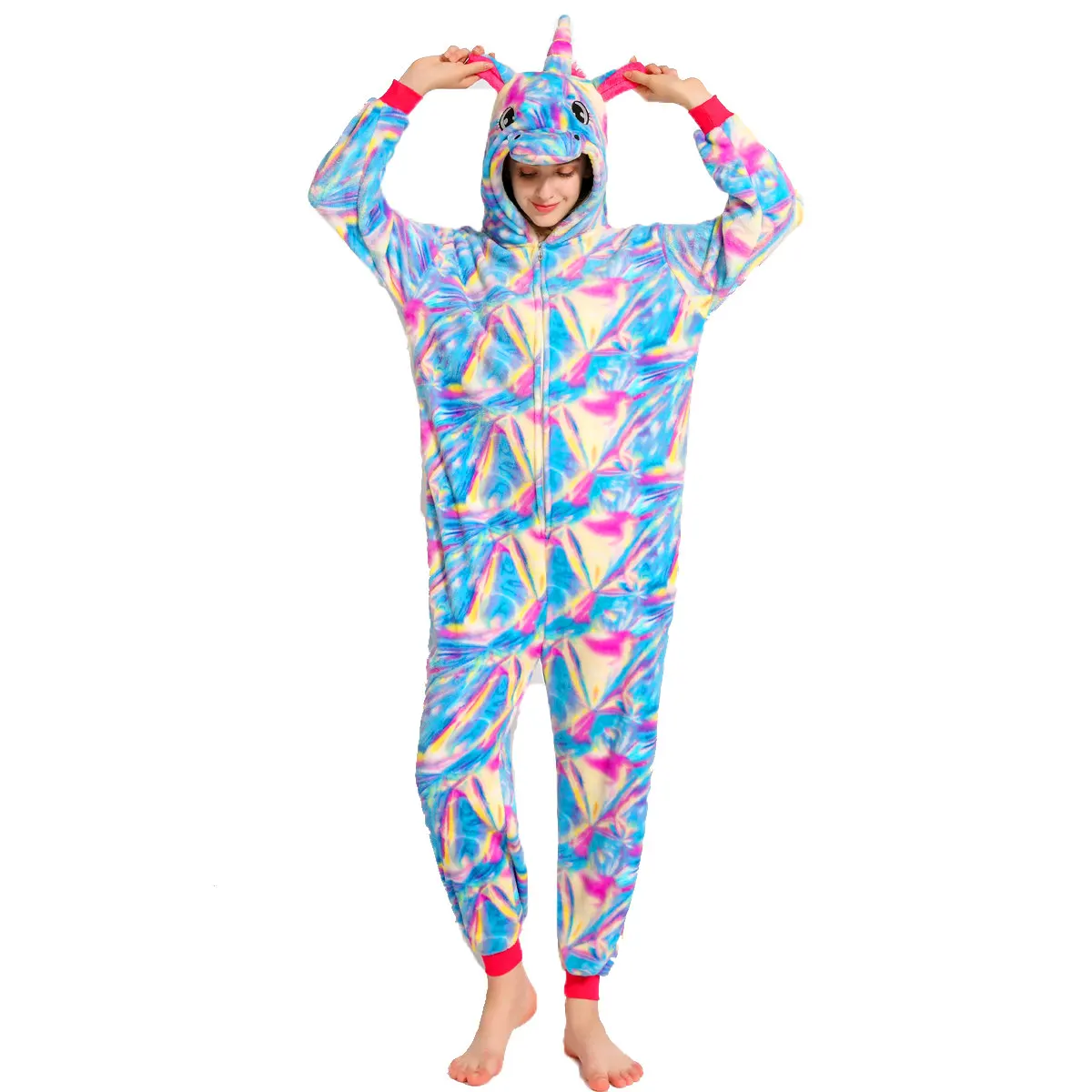 Women Unicorn Pajamas Sets Kigurumi Flannel Animal Pajamas Kids Women Winter Nightie Hooded Pyjamas Sleepwear Cartoon Homewear