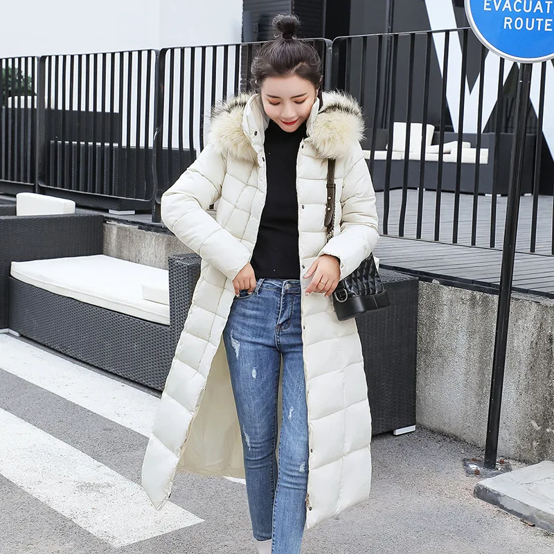 

Korean-style Large Size down Jacket Cotton-padded Clothes Women's Long over-the-Knee Large Fur Collar Cotton-padded Clothes Wint
