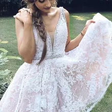 A-Line/принцесса v-образным вырезом без рукавов Тюль Аппликация Короткие/Мини-платья