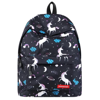 

Unicorn Printing Backpack Bags Lightweight Cartoon Water Repellent School Bags Kawaii Black Mochila 2019 Sac A Dos Rucksack