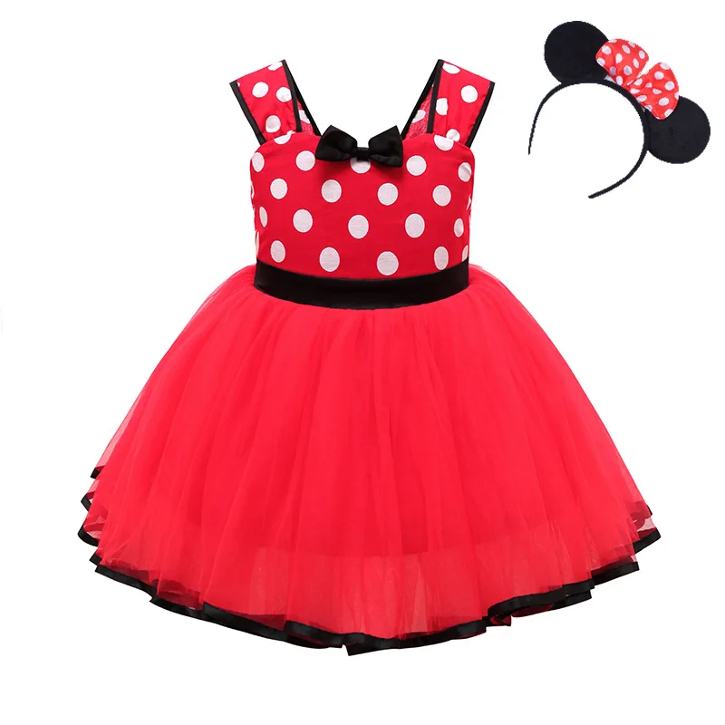 Minnie Dress B Рождественское платье для девочек Детский костюм Минни Микки Маус Детский карнавальный костюм на день рождения детская одежда повязка на голову - Цвет: Minnie Dress B
