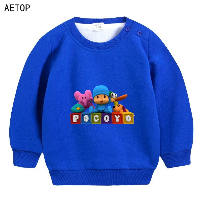 Pocoyo/ ; зимняя Вельветовая толстовка для мальчиков и девочек; забавные детские топы с круглым вырезом; детские топы с героями мультфильмов - Цвет: as picture