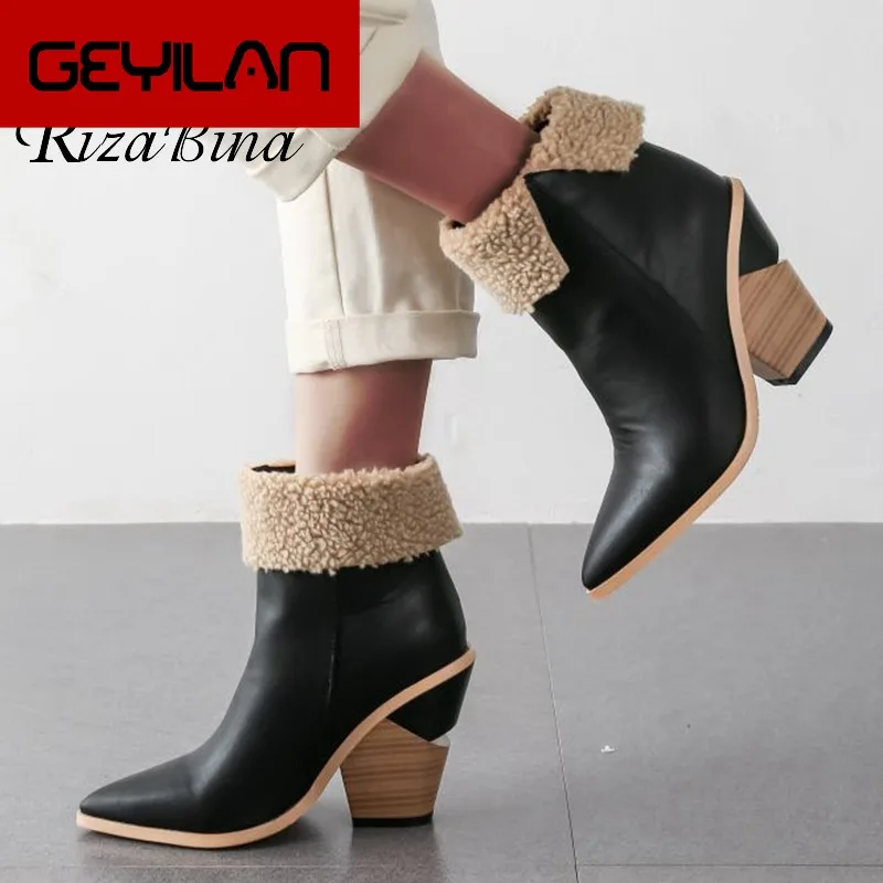 

Women Ankle Boots 2020 New Winter Sexy Pointed Toe High Heels Designer Shoes Women European Office Footwear Size 34-43