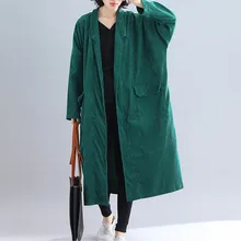 Осень зима Вельветовая куртка женская плюс размер длинное пальто винтажный Свободный кардиган с длинными рукавами более размер d верхняя одежда 4XL 5XL 6XL