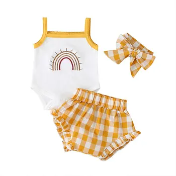 

Cartoon Newborn Baby Girl Clothes Summer Baby Girl Outfits Cotton Sleeveless Tops+Shorts+Scarf Infant Clothes 3-18 Months