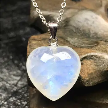 

Natural Heart Blue Light Moonstone Necklace Pendant Jewelry For Woman Man 15x7mm Beads Crystal Gemstone 925 Silver Chains AAAAA